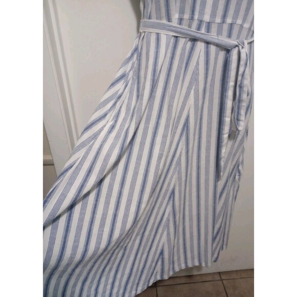 Croft & Barrow Fit & Flare Maxi Dress V-neck Pockets Belted Blue White Striped L - Picture 6 of 8